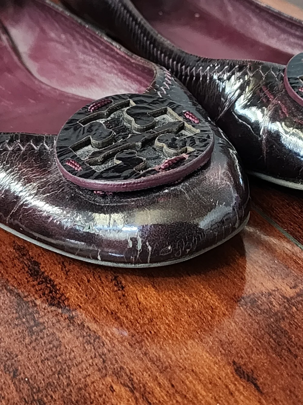 Tory Burch Reva Ballet Flats Purple Patent Leather Women's Size 7.5